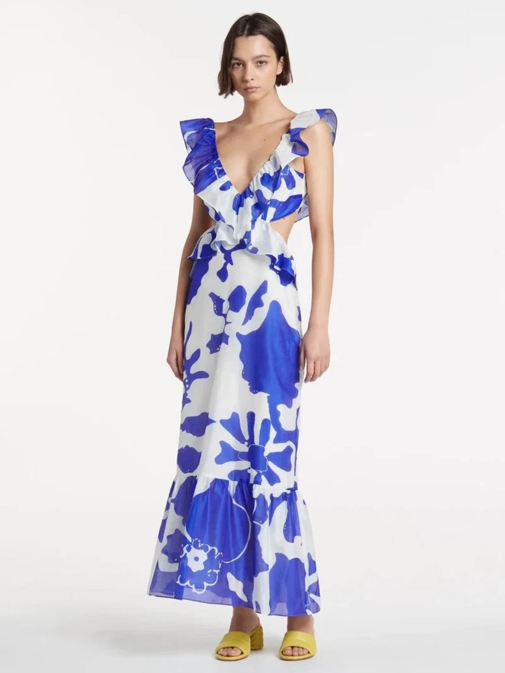 SIR THE LABEL Vivi Frill Maxi Dress in Merce Abstract Print 0 XXS XS